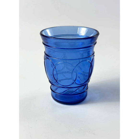 Vintage Hazel Atlas Ring O Rings Cobalt Blue Shot Juice Cordial Glasses Tumblers - Picture 6 of 12